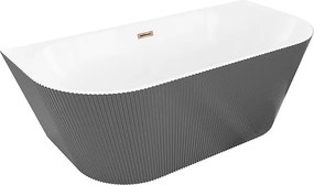 Mexen Oris wanna wolnostojąca przyścienna ryflowana 150 x 75 cm, biała/szara, przelew różowe złoto - 52871507562-60