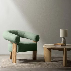 Ciemnozielony designerski fotel KOKEI, dąb