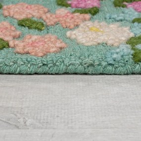 Miętowy wełniany dywan tkany ręcznie 160x230 cm Emilia Floral – Flair Rugs