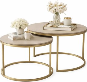 Komplet 2 stolików kawowych typu 2w1 kaszmir + złoty A0-S06