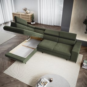 Masseno Narożnik VELISS z funkcją spania i pojemnikiem na pościel Narozniki L, Rozkładana sofa - Oliwkowy, CASTEL 39
