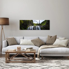 Obraz klifu z wodospadem (z zegarem) (90x30 cm)