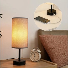 Brilagi - Lampa stołowa z portem USB TABLON 1xE27/25W/230V czarny/szary
