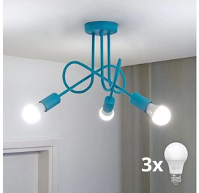 LED dziecięcy żyrandol natynkowy OXFORD 3xE27/15W/230V niebieski