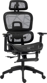 HOMCOM Ergonomiczne Krzesło Biurowe z Pokryciem z Siatki, Regulowane, na Kółkach, z Podłokietnikami, Zagłówkiem, Czarne