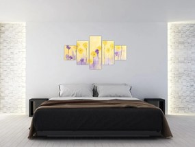Obraz - Fioletowe i żółte kwiatuszki (125x70 cm)