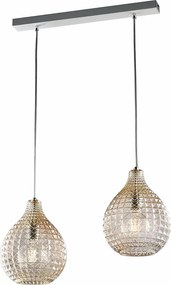 Szyna Diamante Track z białego lakierowanego żelaza i chromowanej ramy, regulowane kable, dyfuzory z bursztynowego szkła dmuchanego, 2 światła