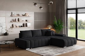 Masseno Narożnik ALESE z funkcją spania i pojemnikiem na pościel Narozniki L, Rozkładana sofa - Czarny, MONOLITH 95