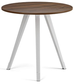 Stolik kawowy PRIMO ZEN, średnica 80 cm, biała podstawa, orzech