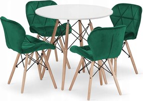 Zestaw stołowy Valora KOVA 80 z okrągłym blatem, białe nogi z płyty MDF i buka x4