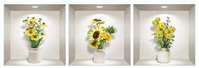 Komplet 3 naklejek ściennych 3D Ambiance Yellow Flowers