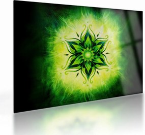 Obraz na szkle - Kwiatowa mandala na zielonym tle (70x50 cm)