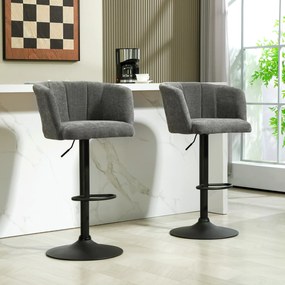 HOMCOM Zestaw 2 Barowych Krzeseł, Oparcie w Kształcie Muszli, Regulowana Wysokość, Podnóżek, dla Kuchni lub Jadalni, Metalowa Baza, Ciemnoszary
