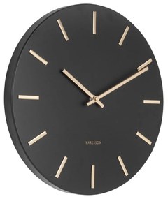 Czarny zegar ścienny ze wskazówkami w kolorze złota Karlsson Charm, ø 30 cm