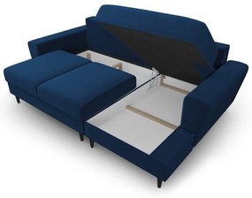 Niebieski aksamitny rozkładany/ze schowkiem narożnik (prawostronny/z szezlongiem) Kyoto – Cosmopolitan Design