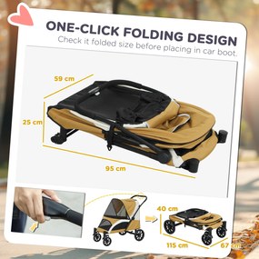 PawHut Wózek dla Psów, Składany Wózek dla Dużych Psów, Wózek dla Zwierząt z 4 Kołami, Linami Bezpieczeństwa, Hamulcami, Brązowy