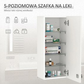 Szafka ścienna Kleankin z regulowanymi półkami, biała płyta wiórowa E1, zamykana na klucz, 30x20x70 cm | Aosom PL