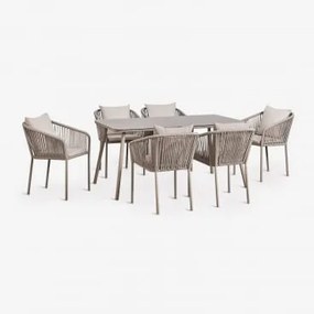 Zestaw Stołu Prostokątnego 160x90 Cm I 6 Krzeseł Jadalnianych Z Plecionej Liny Arhiza Classic Moka Brown - Sklum