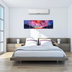 Obraz - Pojawienie się kosmicznych koni nad jeziorem, akwarela (170x50 cm)