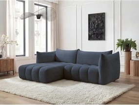 Ciemnoniebieski narożnik z materiału bouclé (lewostronny/z szezlongiem) Azra – Bobochic Paris