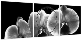 Obraz kwiatu orchidei (z zegarem) (90x30 cm)