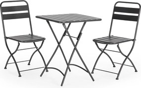 Zestaw ogrodowy Colummn Ensemble Bistro de jardin Perla 3 częściowy w kolorze czarnym, stół i 2 krzesła.