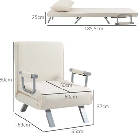 HOMCOM Fotel relaksacyjny z funkcją leżanki i łóżka gościnnego kremowy 65x69x80 cm | Aosom PL