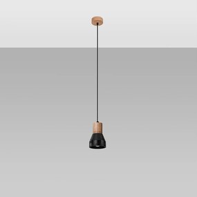 Lampy wiszące nowoczesny Polaric, betoNie dotyczyrewno - 1 źródło światła 4000K - L.10 x H.120 cm - czarny/naturalne drewno