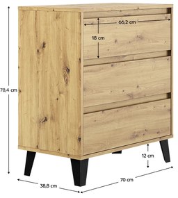 Komoda BOGAN 3S70, dąb Artisan