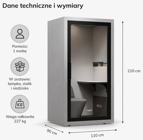 Budka akustyczna do biura INBOX 1-osobowa 2100 x 1100 x 900 mm