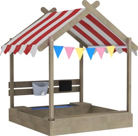 Outsunny Piaskownica z zadaszeniem, design domku do zabawy, zestaw z zabawkami, traktowane drewno solidne, 124 x 116 x 146 cm, szary