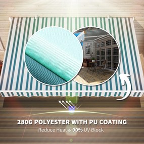 Outsunny Markiza balkonowa przegubowa, manualna, z korbką, biało-zielona, 395x245cm | Aosom PL