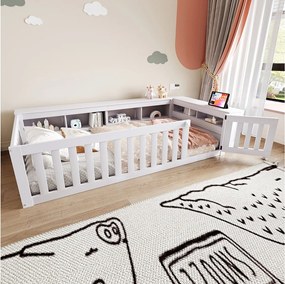 Łóżko dziecięce 90x200 cm ze schowkiem, barierkami i drzwiczkami, białe - bez materaca