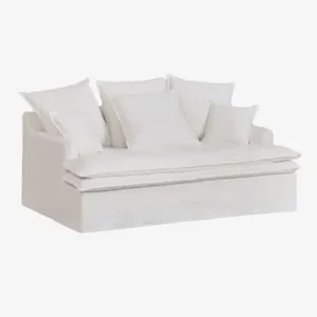 Sofa Lounge Grace Z Lnu I Bawełny Tkaniny Distressed White - Sklum