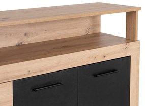 Komoda Czterodrzwiowa z Szufladami BLAGO 190 cm Dąb Artisan/Czarny Nowoczesna Loft