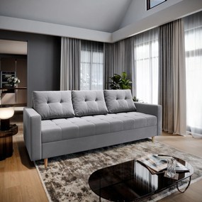 Masseno Sofa MILO z funkcją spania i pojemnikiem na pościel, Rozkładana sofa - Jasnoszary, PAROS 05