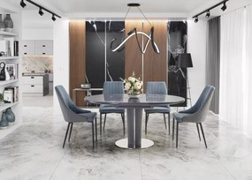 Stół rozkładany Ricard okrągły 120–160 cm MDF lakierowany szkło marmur szary glamour nowoczesny stół do jadalni salonu
