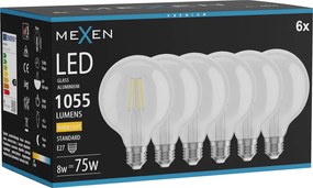 Mexen Vintis 6x żarówka filament LED E27, G95, 8W, Ciepła - 2700K, 1055 lm, clear - L157-E27-0827-00x06