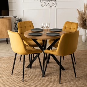 Stół Okrągły Rozkładany DORIAN 80-160 cm Dąb Złoty/Czarny Nowoczesny