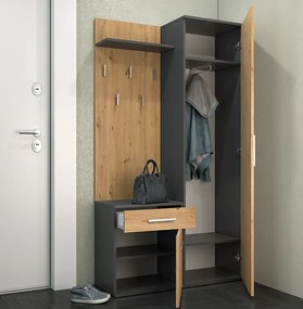 Garderoba Do Przedpokoju Antracyt + Dąb Artisan W7-F18