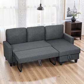 HOMCOM Narożnik z funkcją spania i pojemnikiem w kształcie L Sofa z chaiselongue, regulowane oparcie do salonu | Aosom PL
