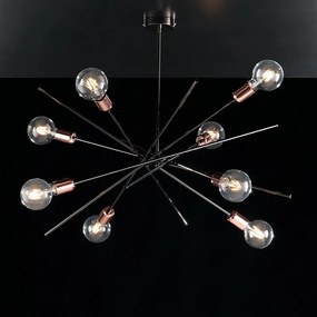 Lampa sufitowa Bloom, żelazo, chrom, czerń i miedź, 8 świateł, H.62 Ø82 BL200-PL8-NR
