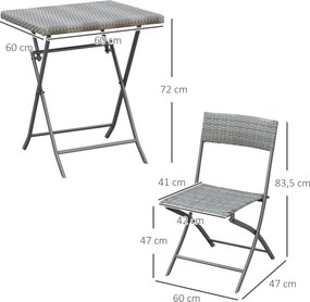 Outsunny Zestaw Bistro 3cz Rattan Polyrattan Stół i Krzesła do Ogrodu Balkonu Szary Wymiary 60x60x72cm | Aosom PL