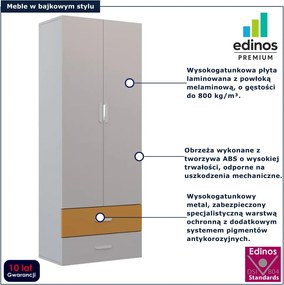 Dziecięca szafa na ubrania z drążkiem kaszmir + żółty S5-G25