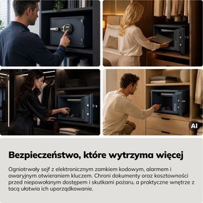 Sejf domowy ogniotrwały, do biura, elektroniczny zamek na kod, 495x350x390 mm: BERNARD