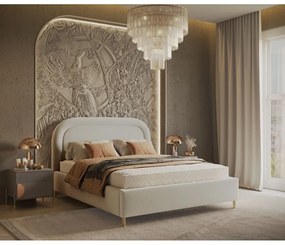 Kremowe tapicerowane łóżko dwuosobowe ze schowkiem i stelażem 160x200 cm Mija – Maison de Rêve