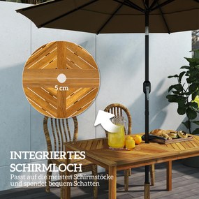 Outsunny Składany stół ogrodowy 150x85cm, Wodoodporny stół balkonowy z drewna, 6-osobowy z otworem na parasol, Design z lamelami Teak