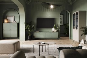 Szafka RTV Sonatia 200 cm czterodrzwiowa na metalowych nogach - oliwka