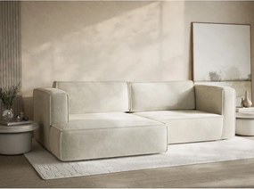 Kremowy rozkładany/ze schowkiem narożnik z tkaniny szenilowej (lewostronny/z szezlongiem) Velto – Maison de Rêve