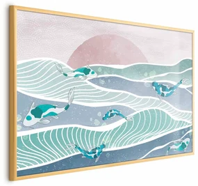 Plakat Ryby na falach 30x21 cm z ramą złotą bez marginesu ARTGEIST B
